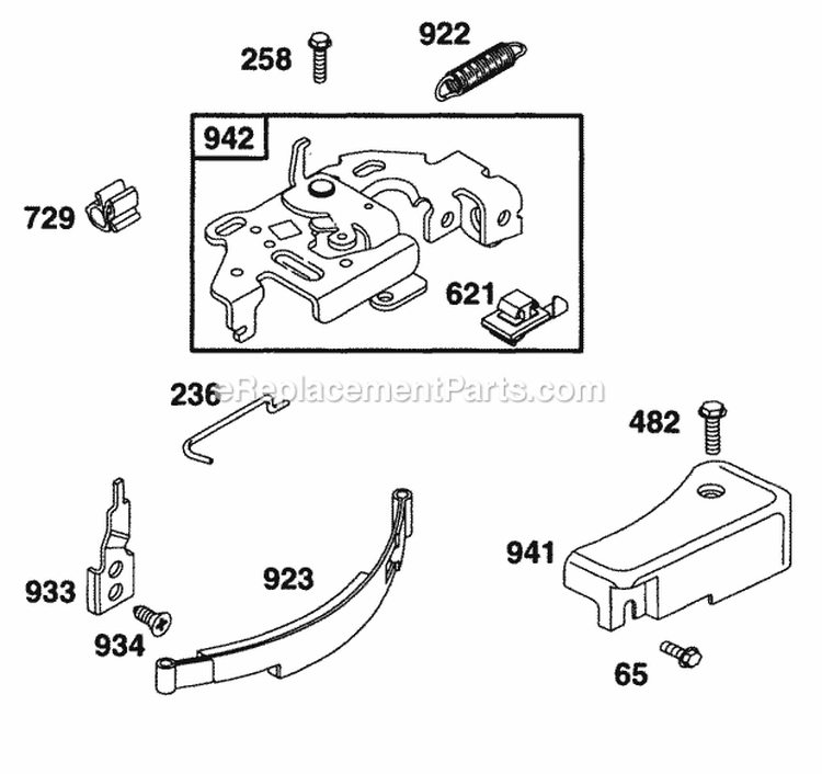 Brake Assy Diagram and Parts List for  Briggs and Stratton Engine